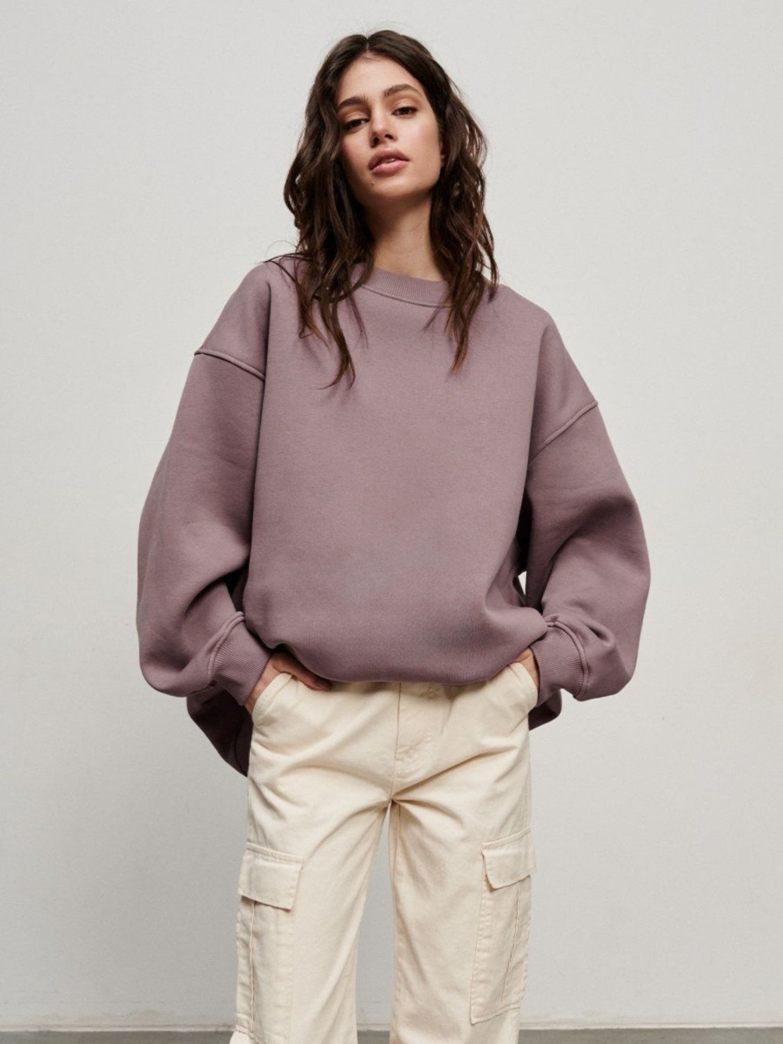 Buy mauve Oversize Round Neck Dropped Shoulder Sweatshirt