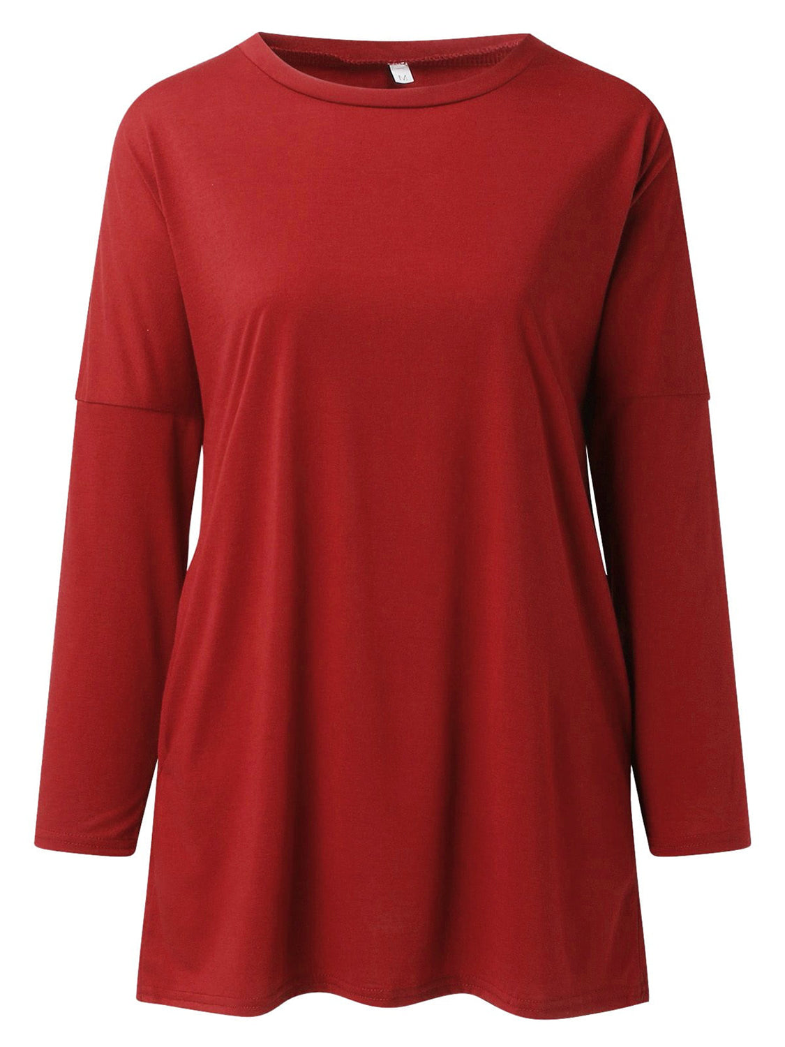 Buy deep-red Full Size Round Neck Long Sleeve T-Shirt