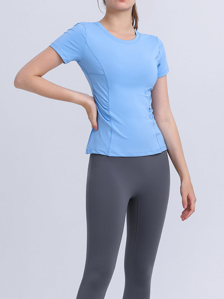 Buy sky-blue Round Neck Short Sleeve Active Top