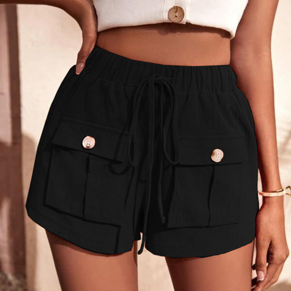 Buy black Tie Waist Cargo Shorts