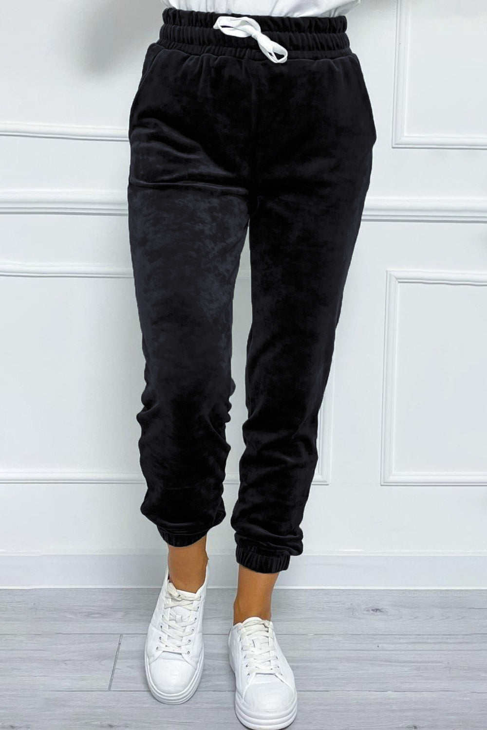 Buy black Wide Waistband Drawstring Cropped Joggers