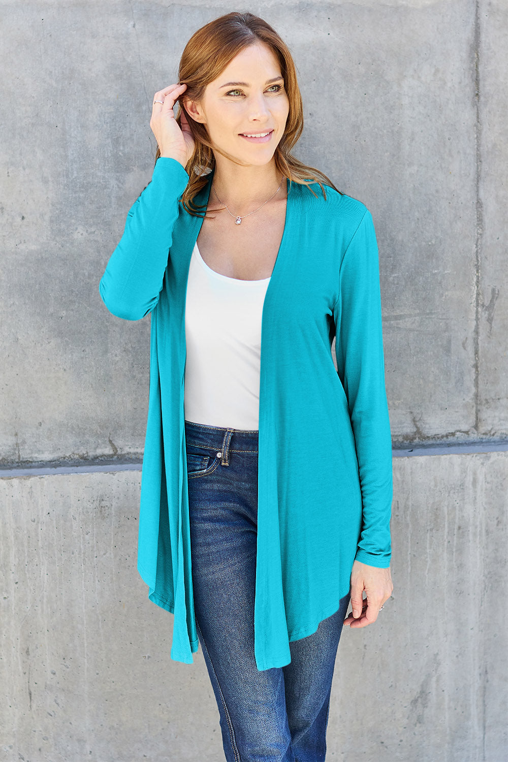 Buy sky-blue Basic Bae Full Size Open Front Long Sleeve Cardigan