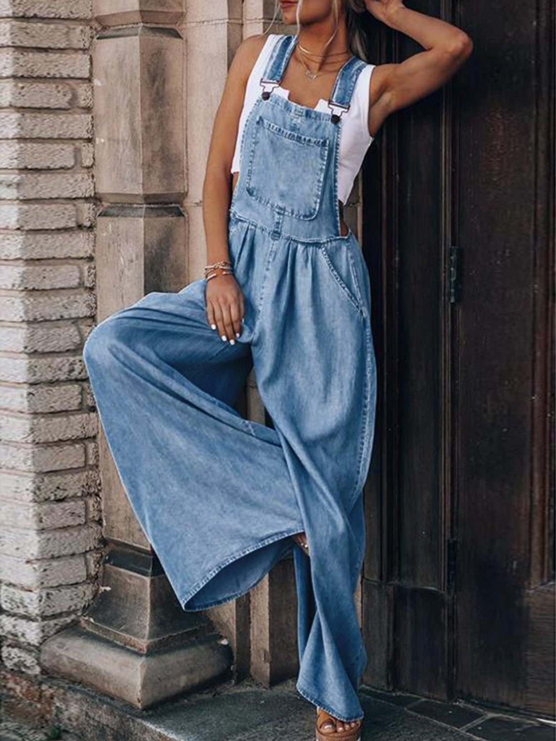 Buy light Wide Leg Denim Overalls