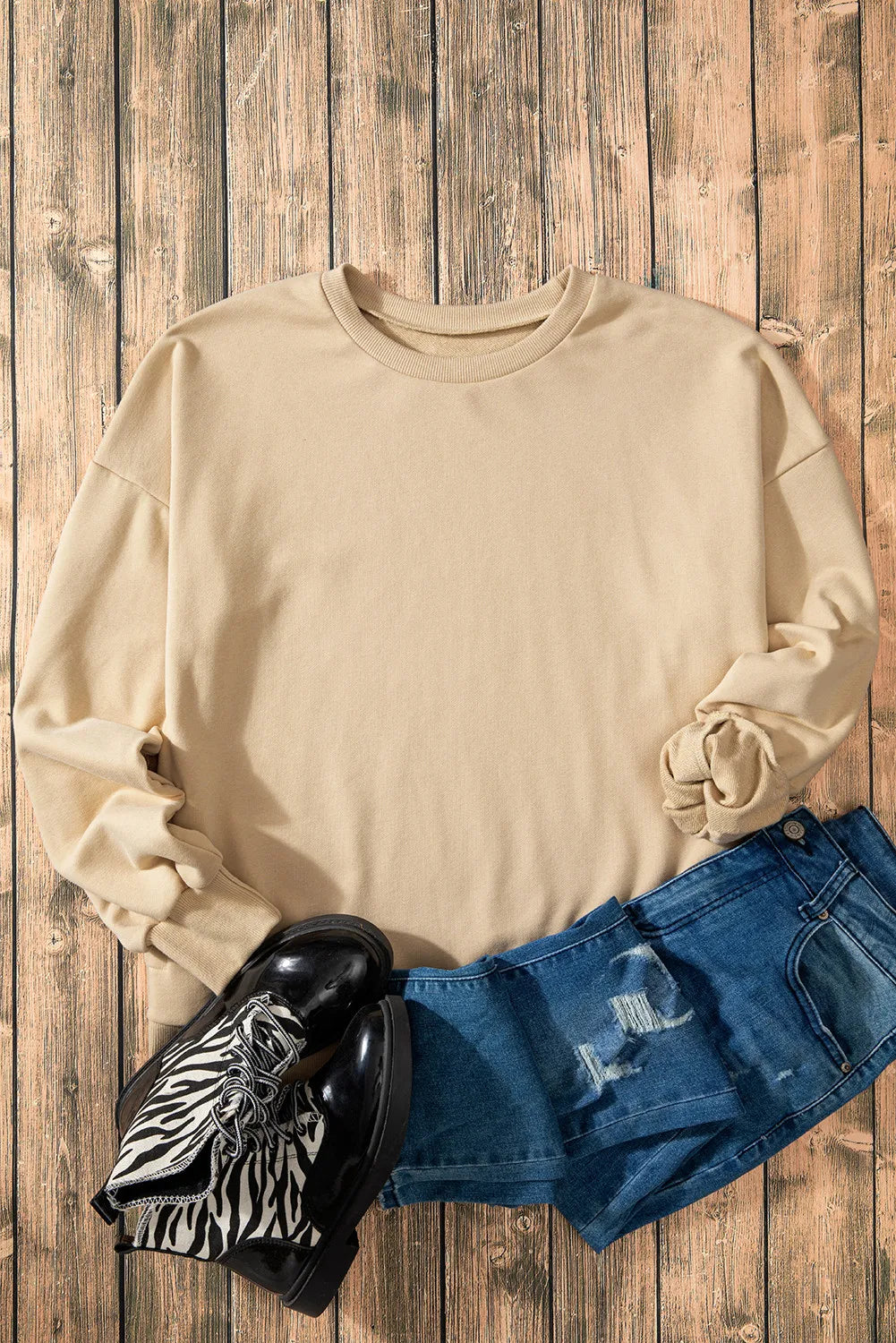 High-Low Round Neck Long Sleeve Sweatshirt