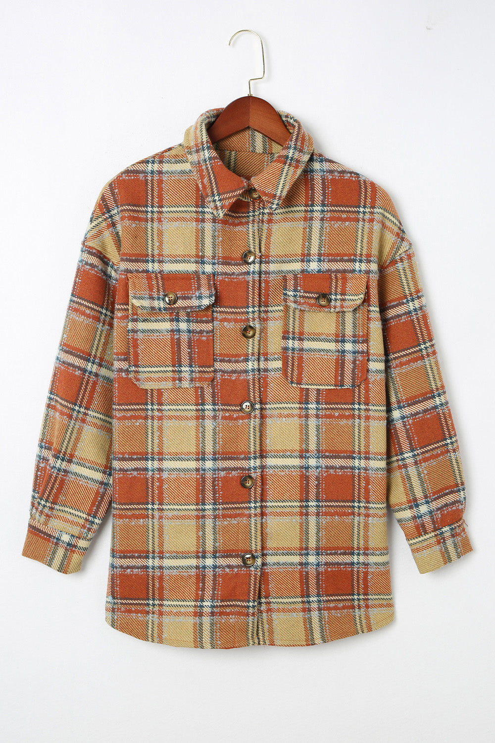 Buy tan Plaid Dropped Shoulder Shirt Jacket