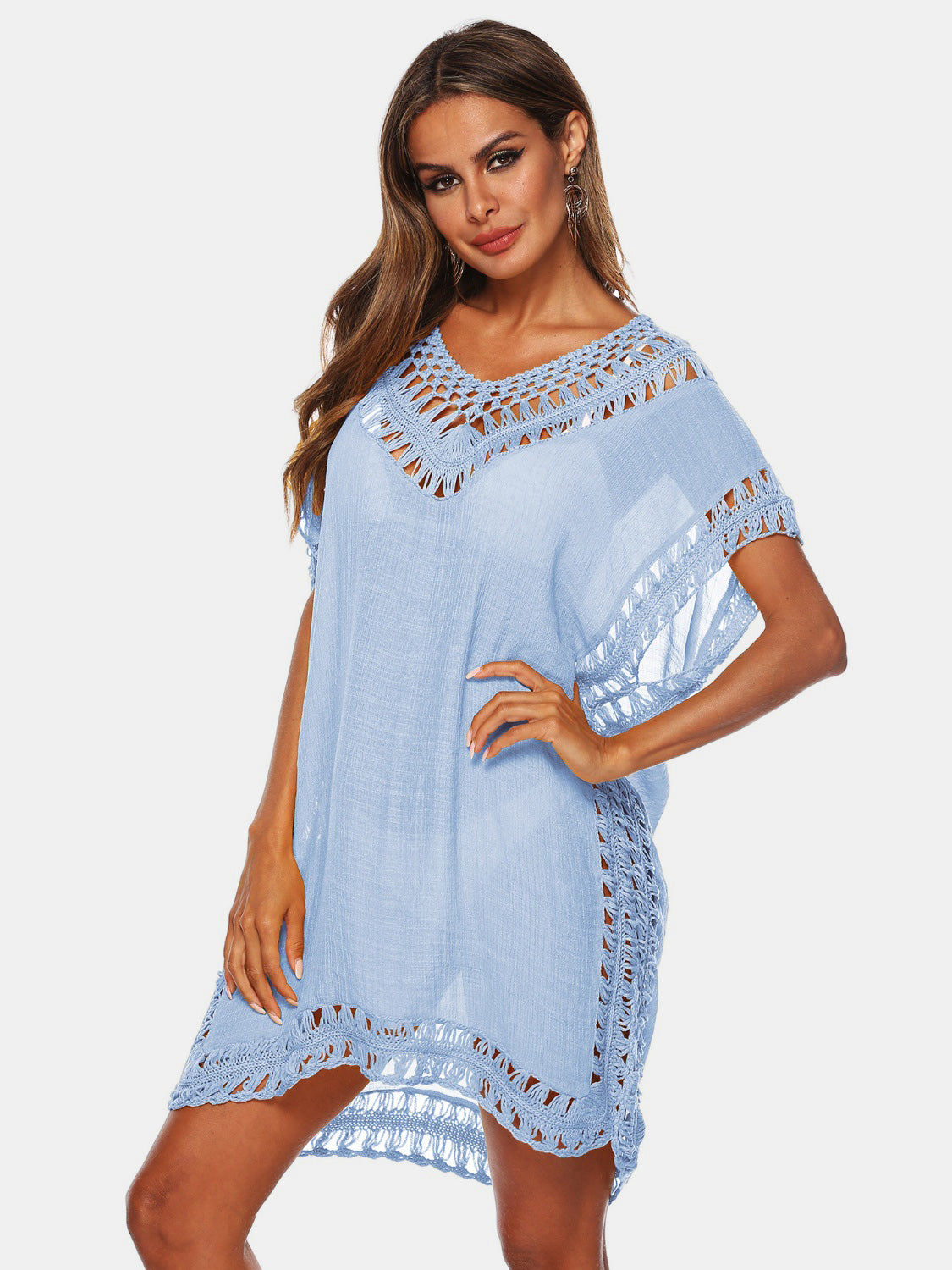 Buy light-blue Cutout V-Neck Short Sleeve Cover-Up