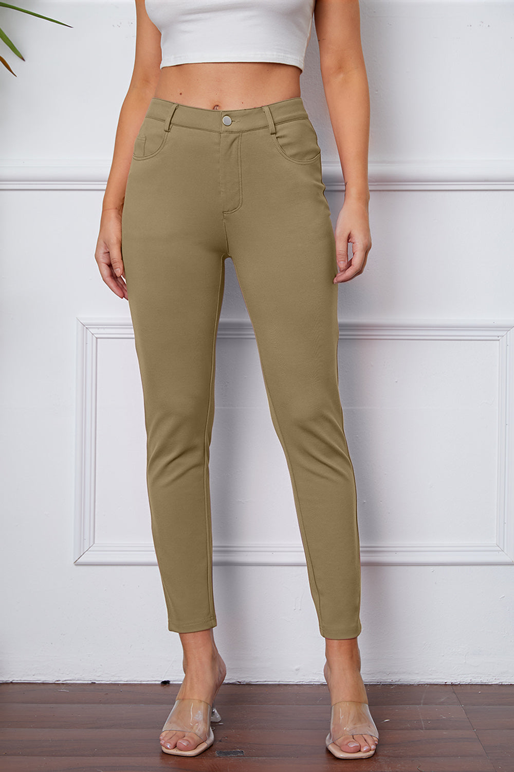 Buy khaki StretchyStitch Pants by Basic Bae