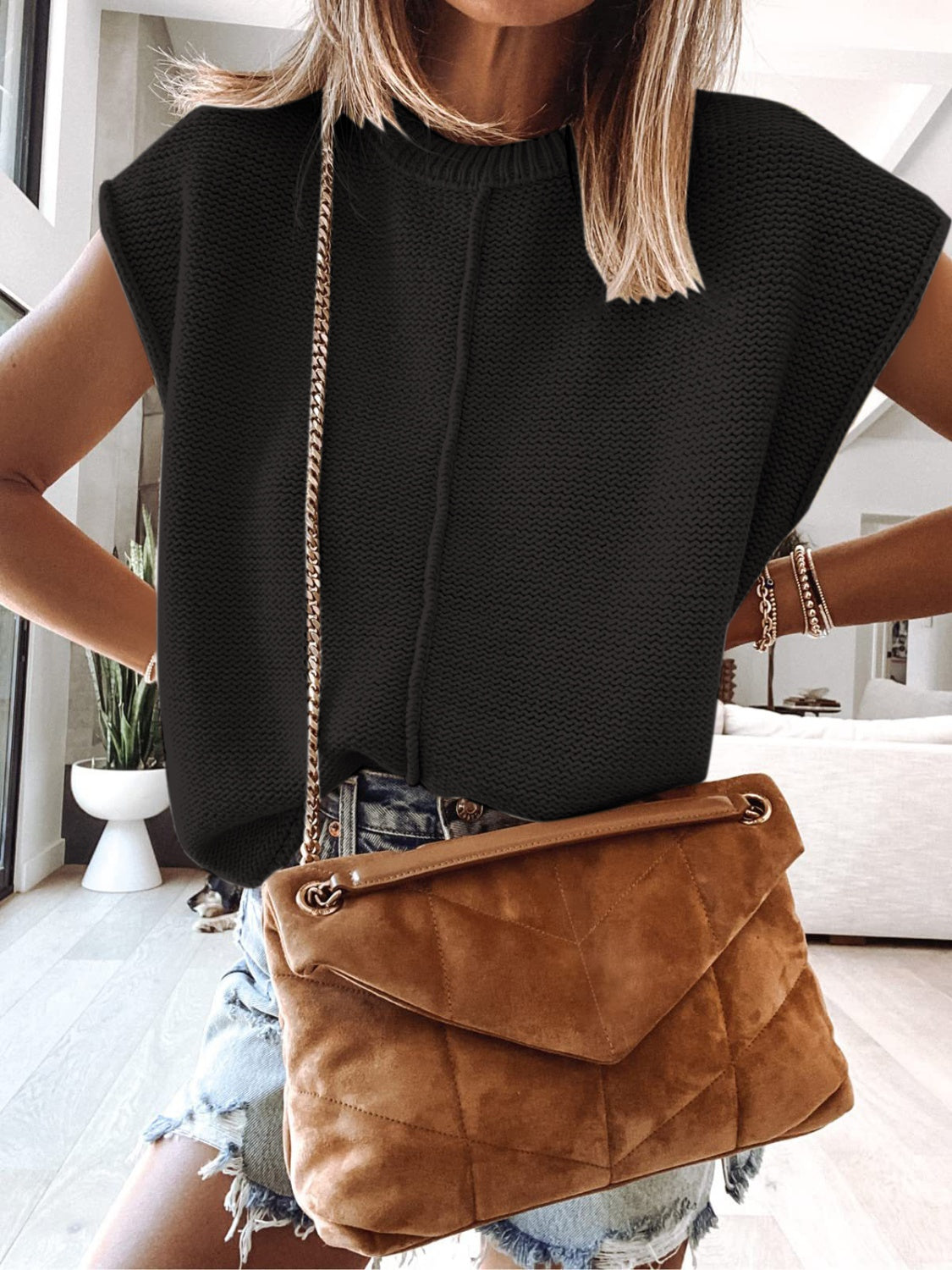 Buy black Cap Sleeve Sweater Vest