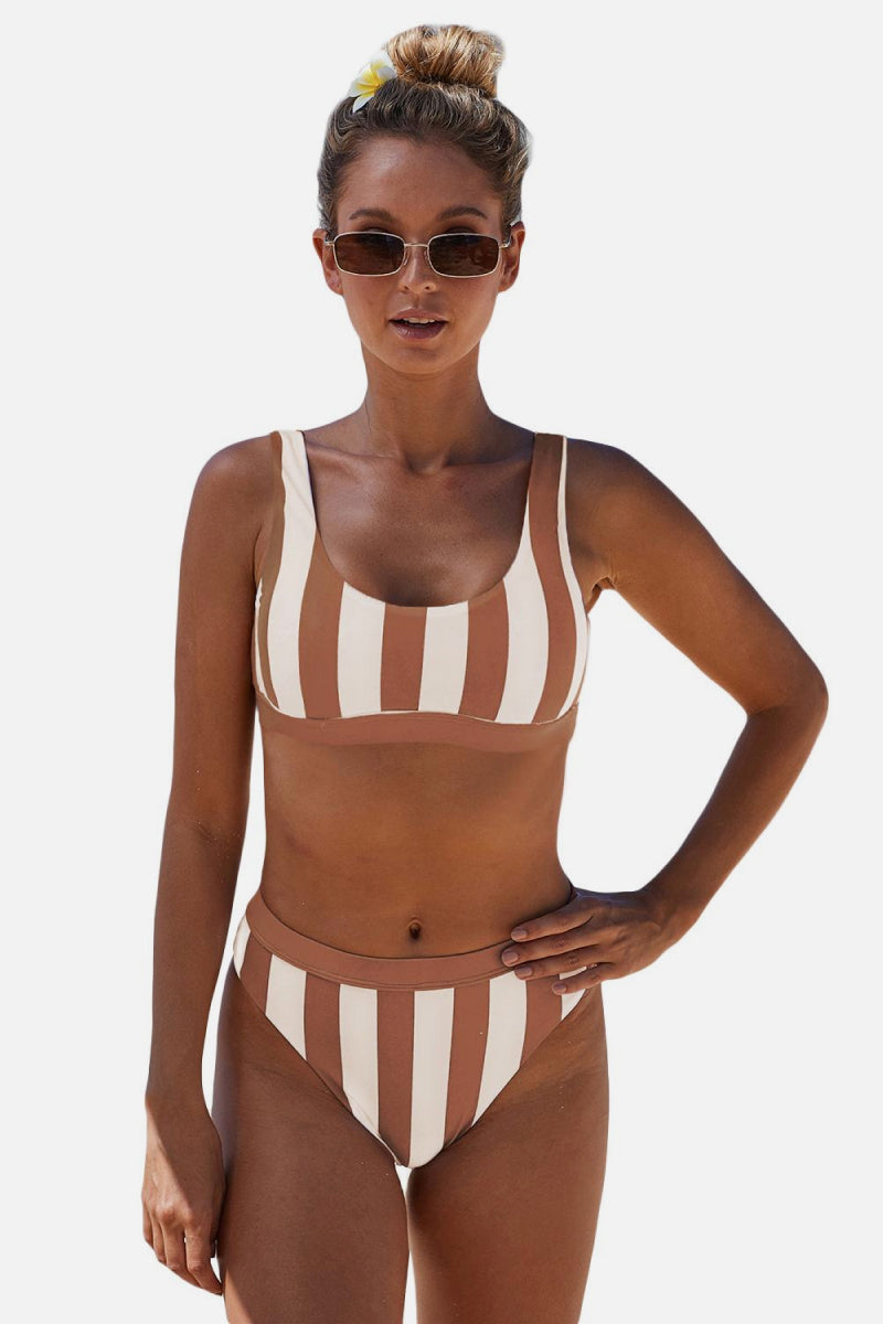 Buy brown Striped Tank High Waist Bikini