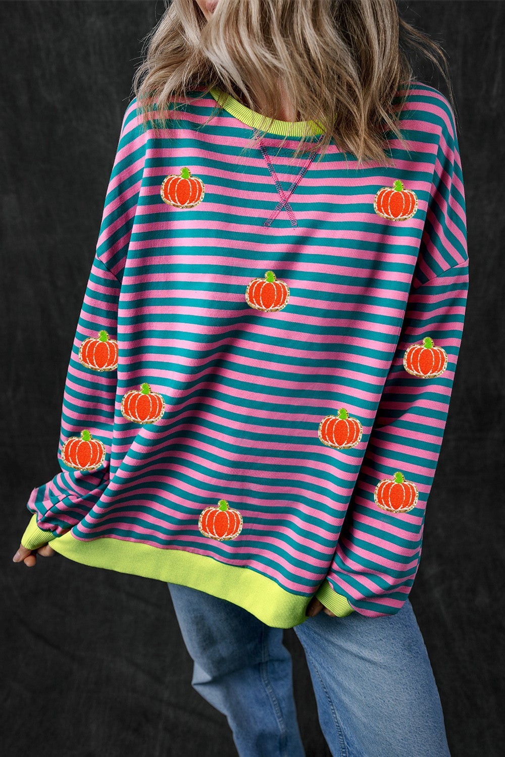 Buy moonlit-mauve Pumpkin Striped Long Sleeve Sweatshirt