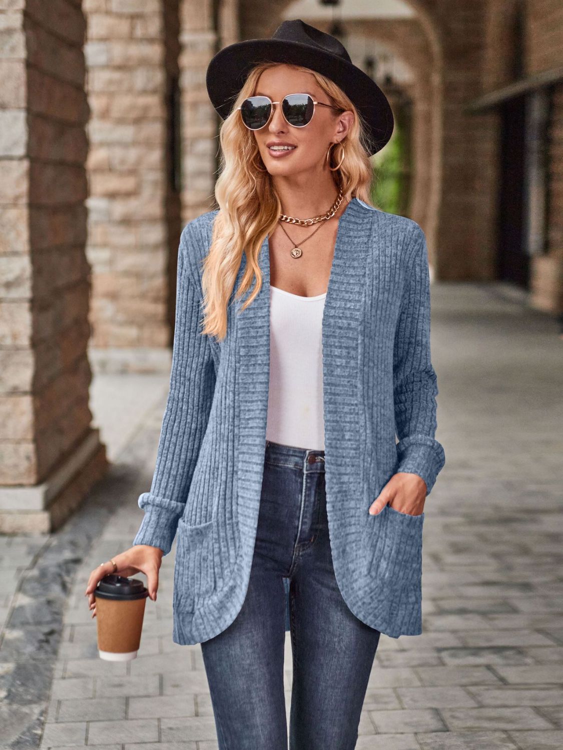 Buy light-blue Open Front Cardigan with Pockets