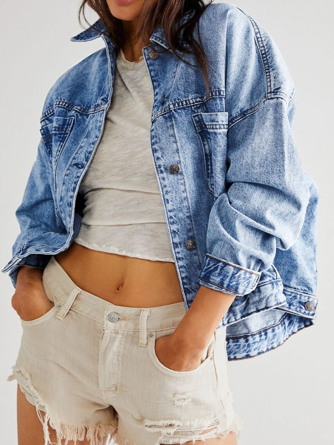 Buy light Pocketed Button Up Denim Jacket