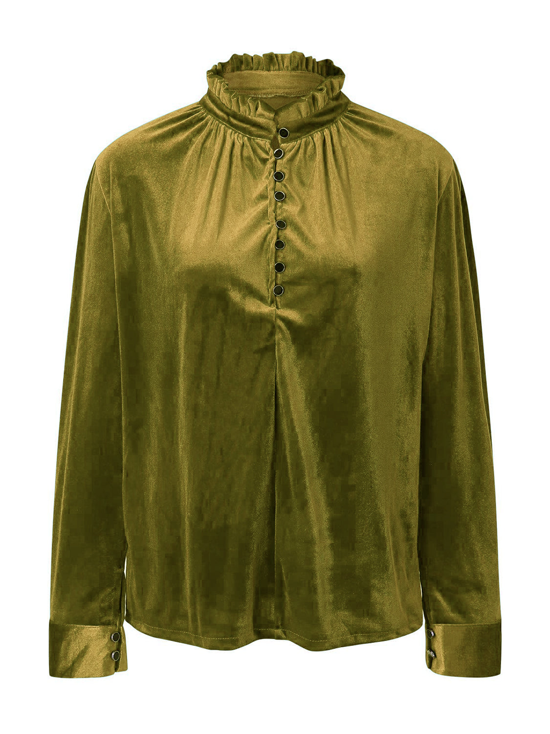 Buy olive Half Button Long Sleeve Blouse